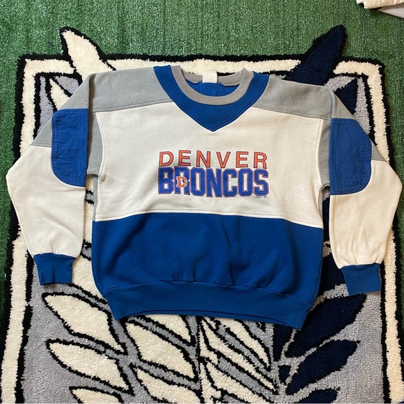 Vintage Logo 7 Denver Broncos Sweatshirt Men’s White Blue Crewneck NFL Large - Picture 1 of 8